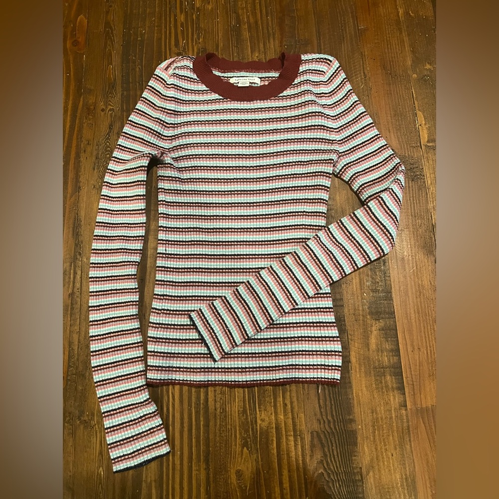 American Eagle Striped Ribbed Knit Long Sleeve Shirt.